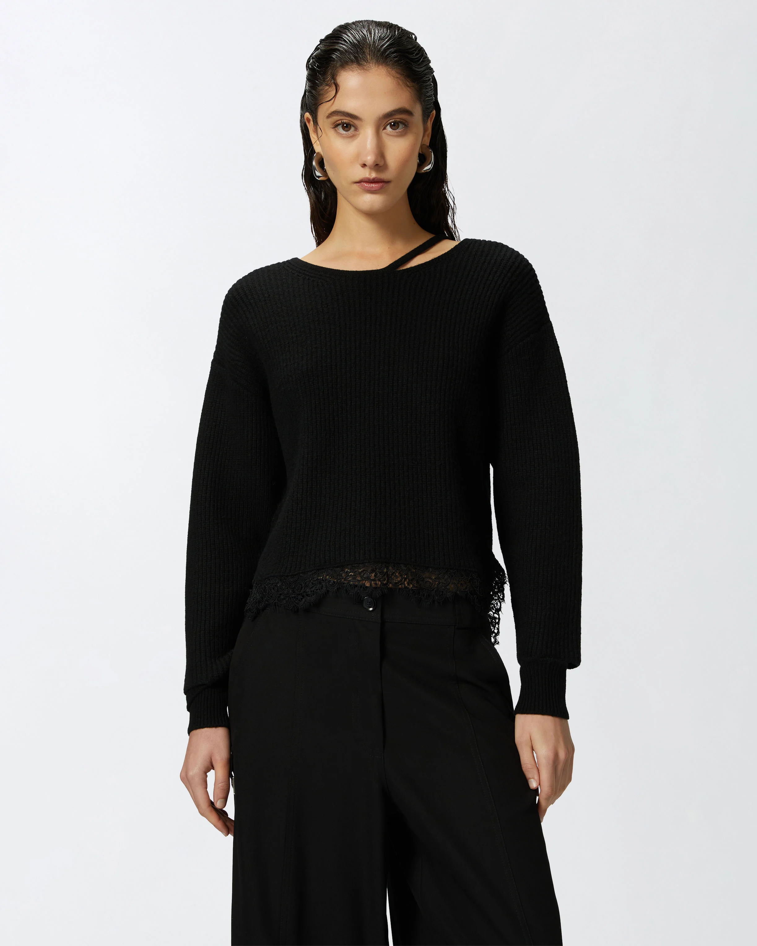 Pull en côtes avec base | Noir