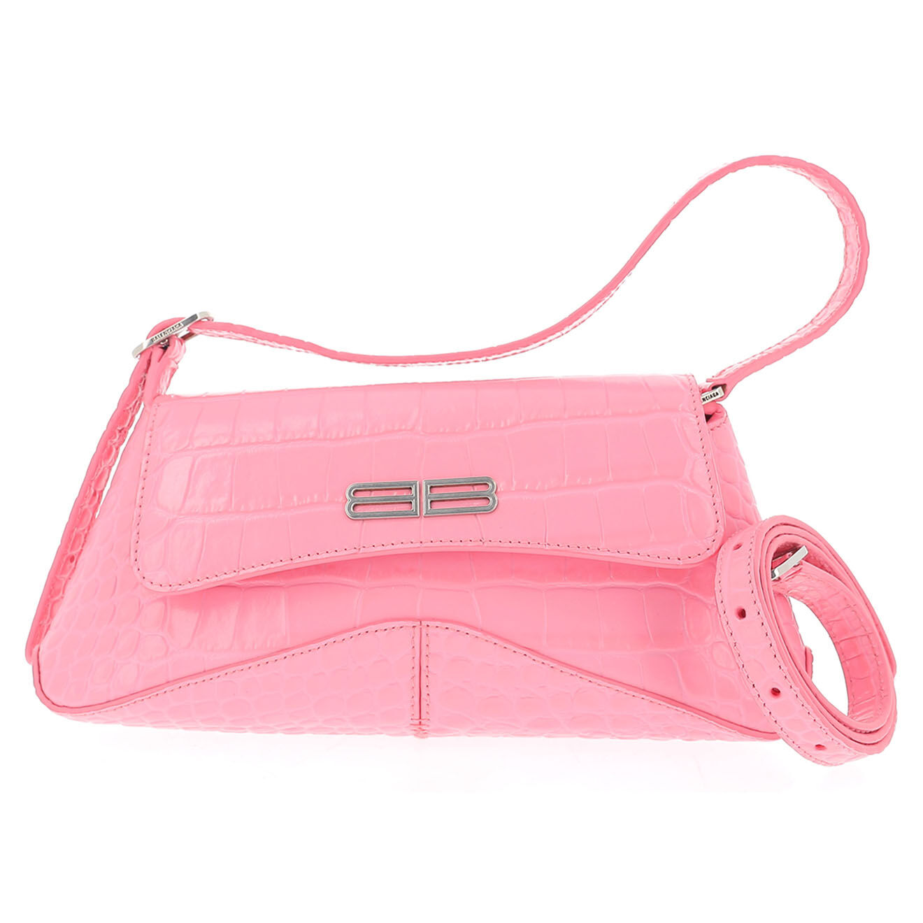 Balenciaga Sac porté épaule XX en Cuir effet croco rose - Très bon état - L.24 cm