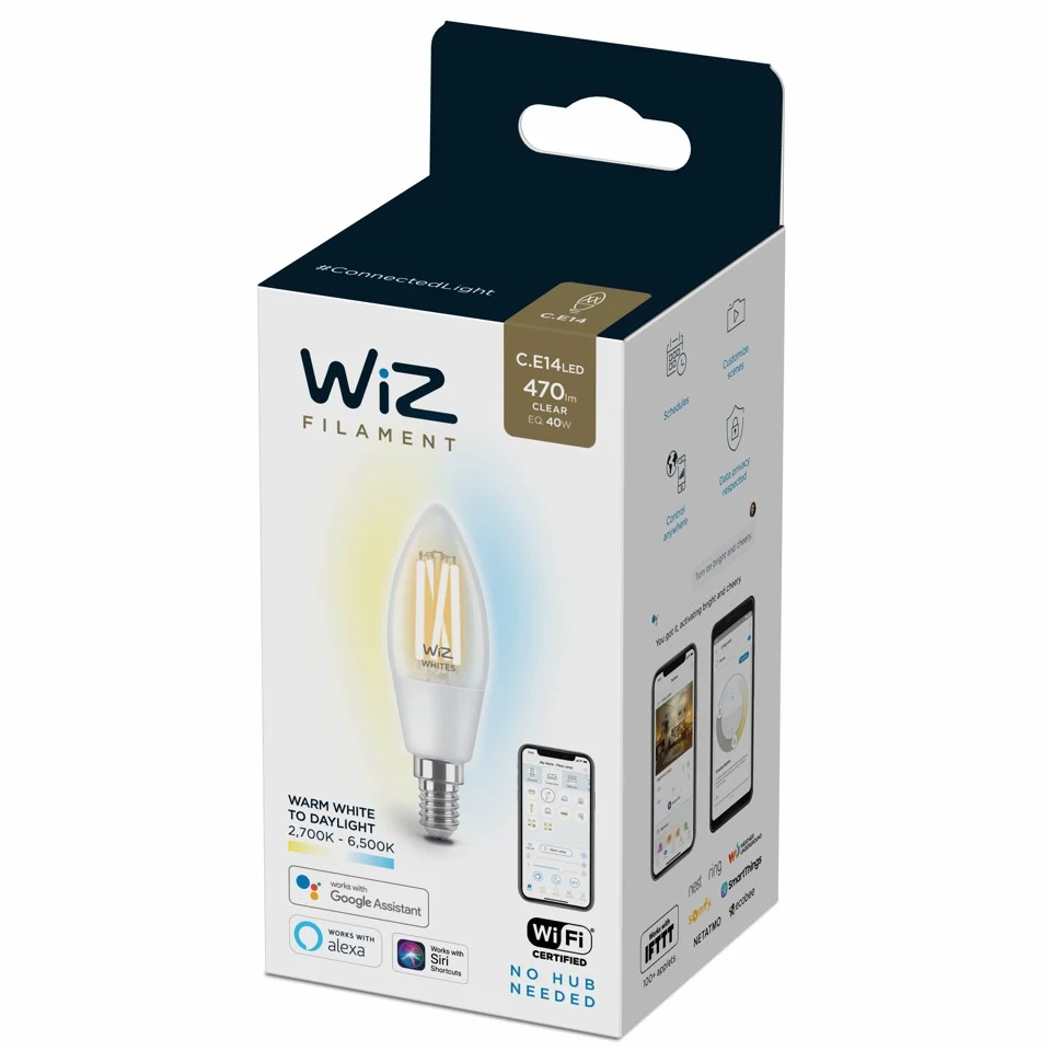 WiZ - C35 Klar Stearinlys E14 Justerbar Hvid - Smart Home