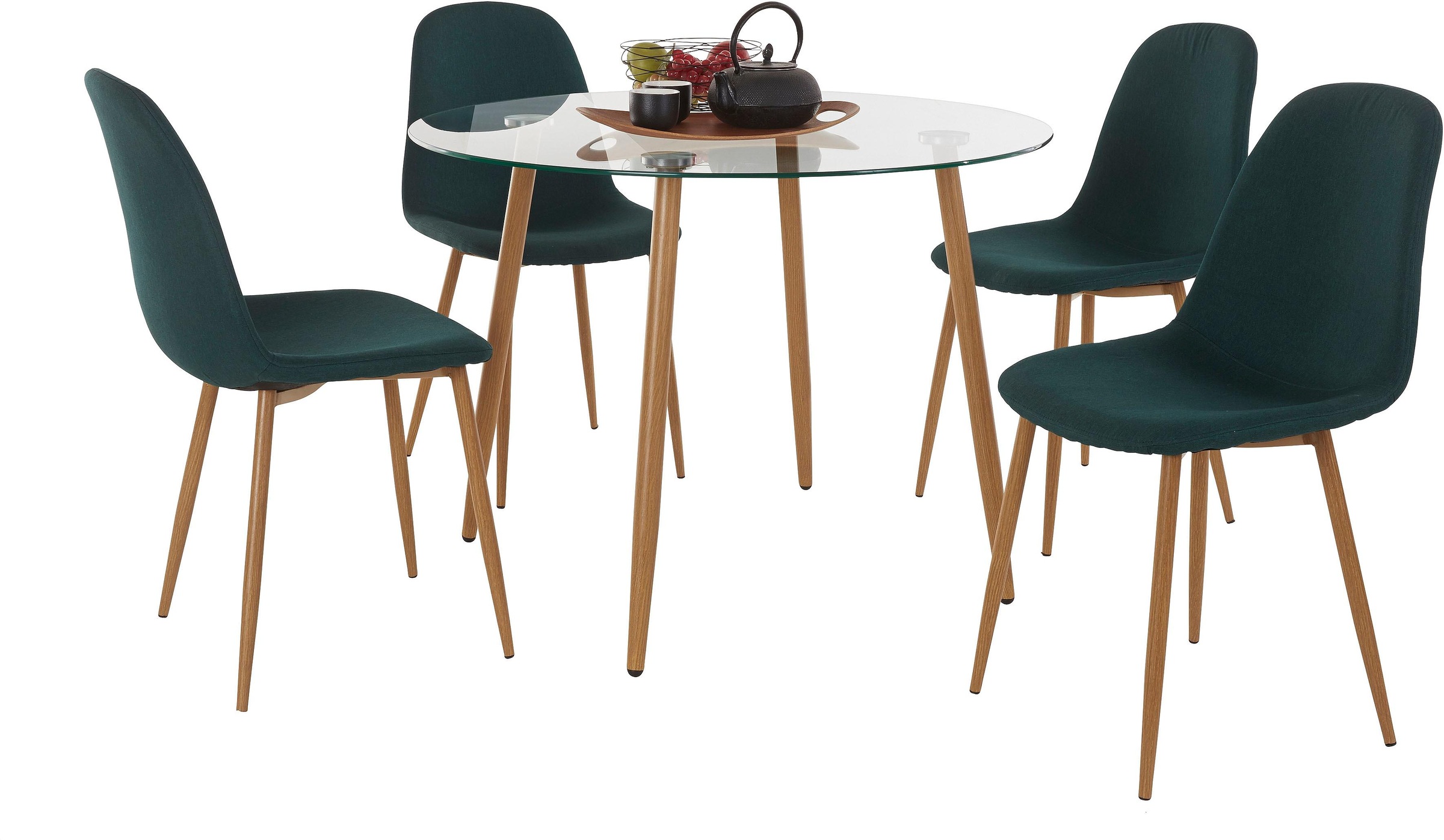 INOSIGN Essgruppe »Miller« Set, 5 Stk. tlg. Glastisch mit 4 Stühlen (Webstoff)