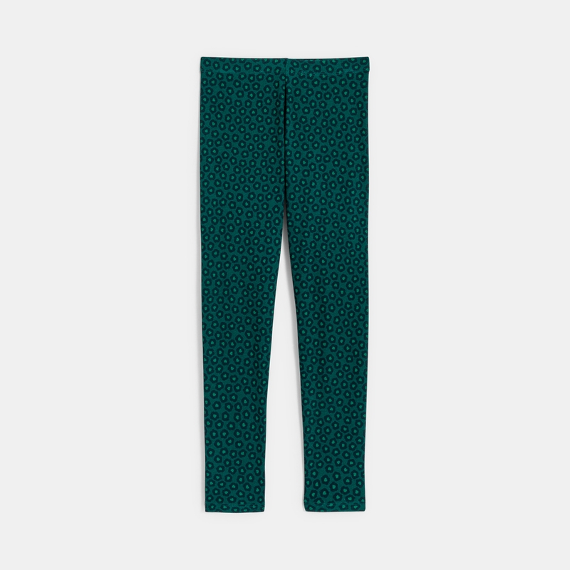 Legging côtelé imprimé léopard vert Fille
