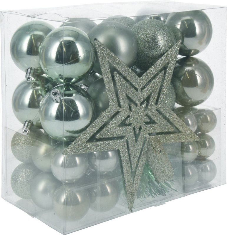 Christmas Decorations kerstballen set 3,4,6 cm met piek -54dlg - mintgroen