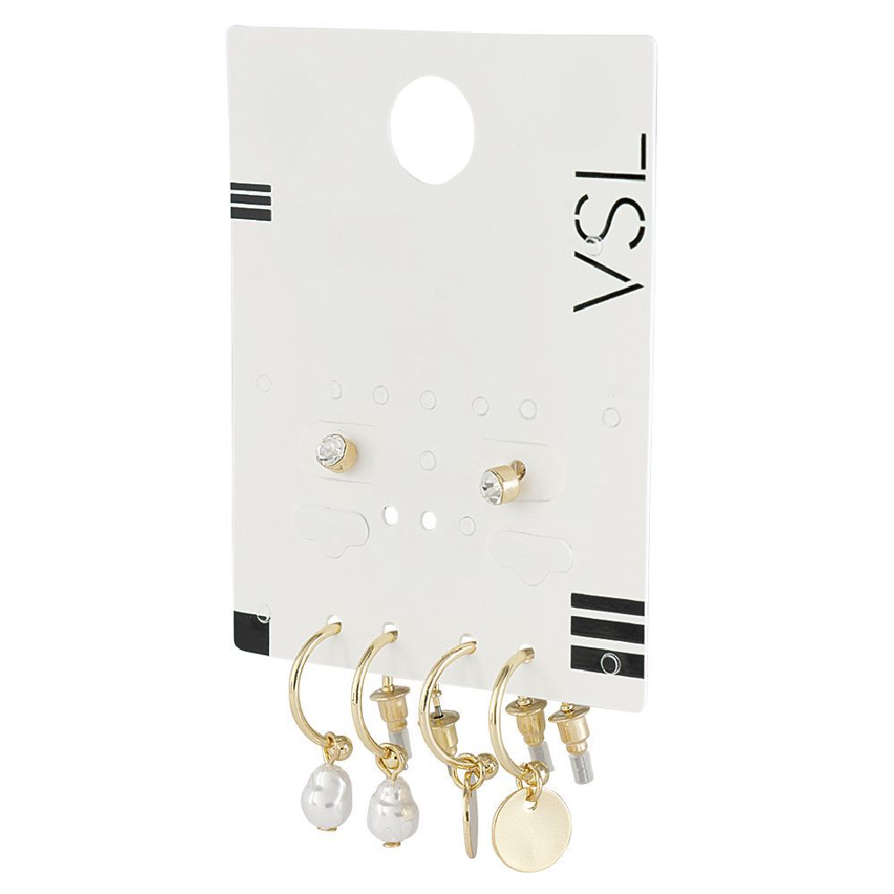 Paire de boucles d'oreilles Perle et Médaille x3