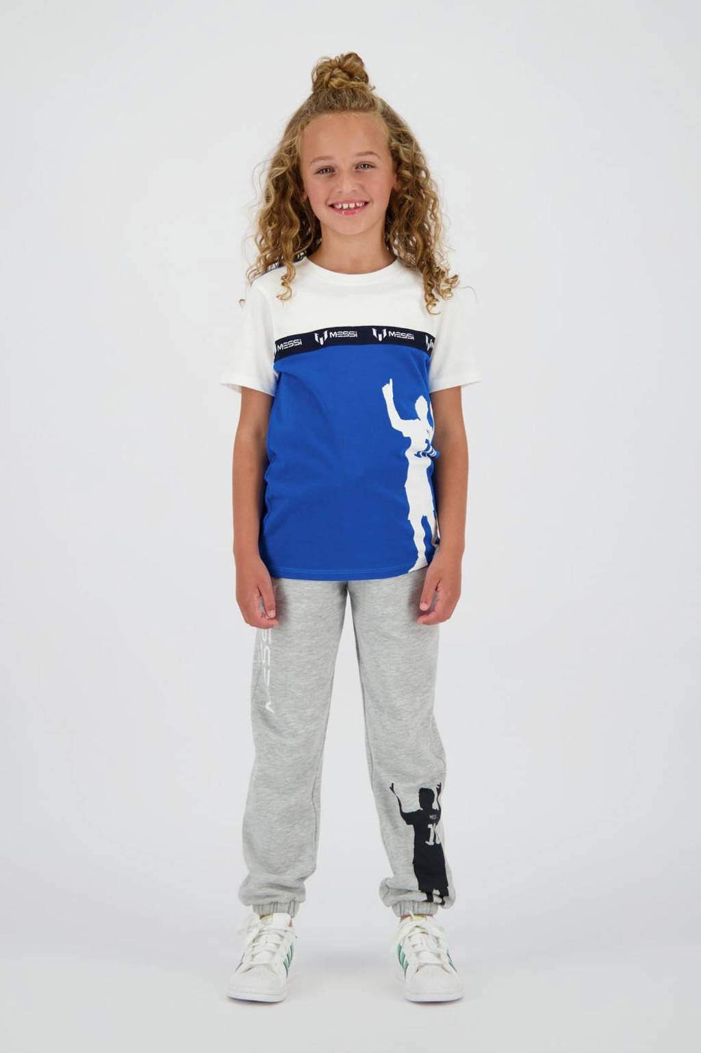 Messi loose fit joggingbroek Silhouette met printopdruk grijs melange