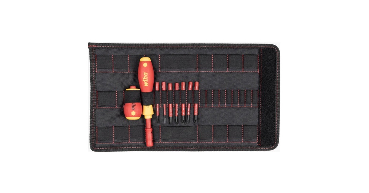 WihaSchroevendraaier en bitset slimVario  (Rood/geel, Sleufkop, Pozidriv, PlusMin/Pozidriv 10-delig incl. opvouwbaar etui)