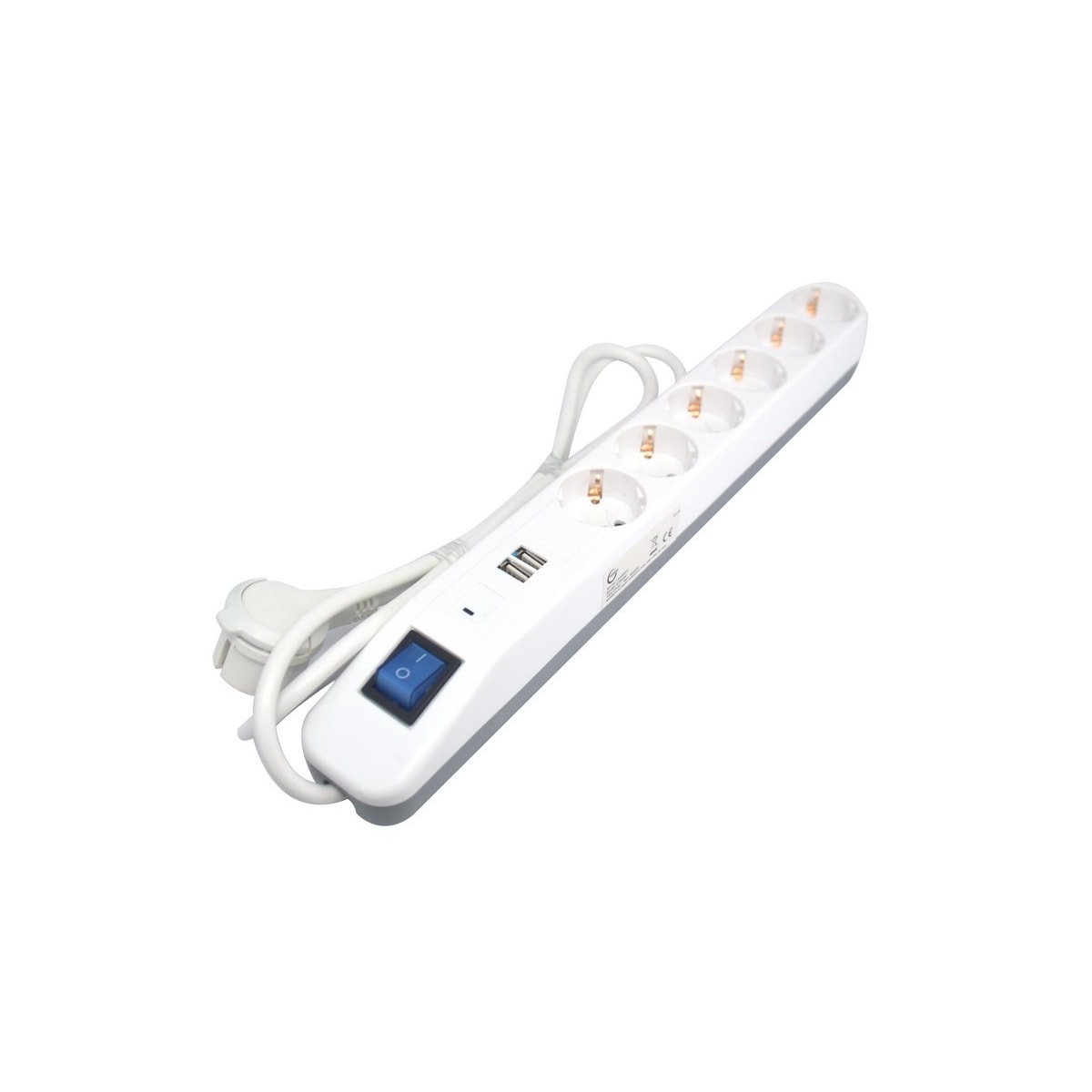 Skjøteledning 6-veis jord lynvern bryter USB 1,4m