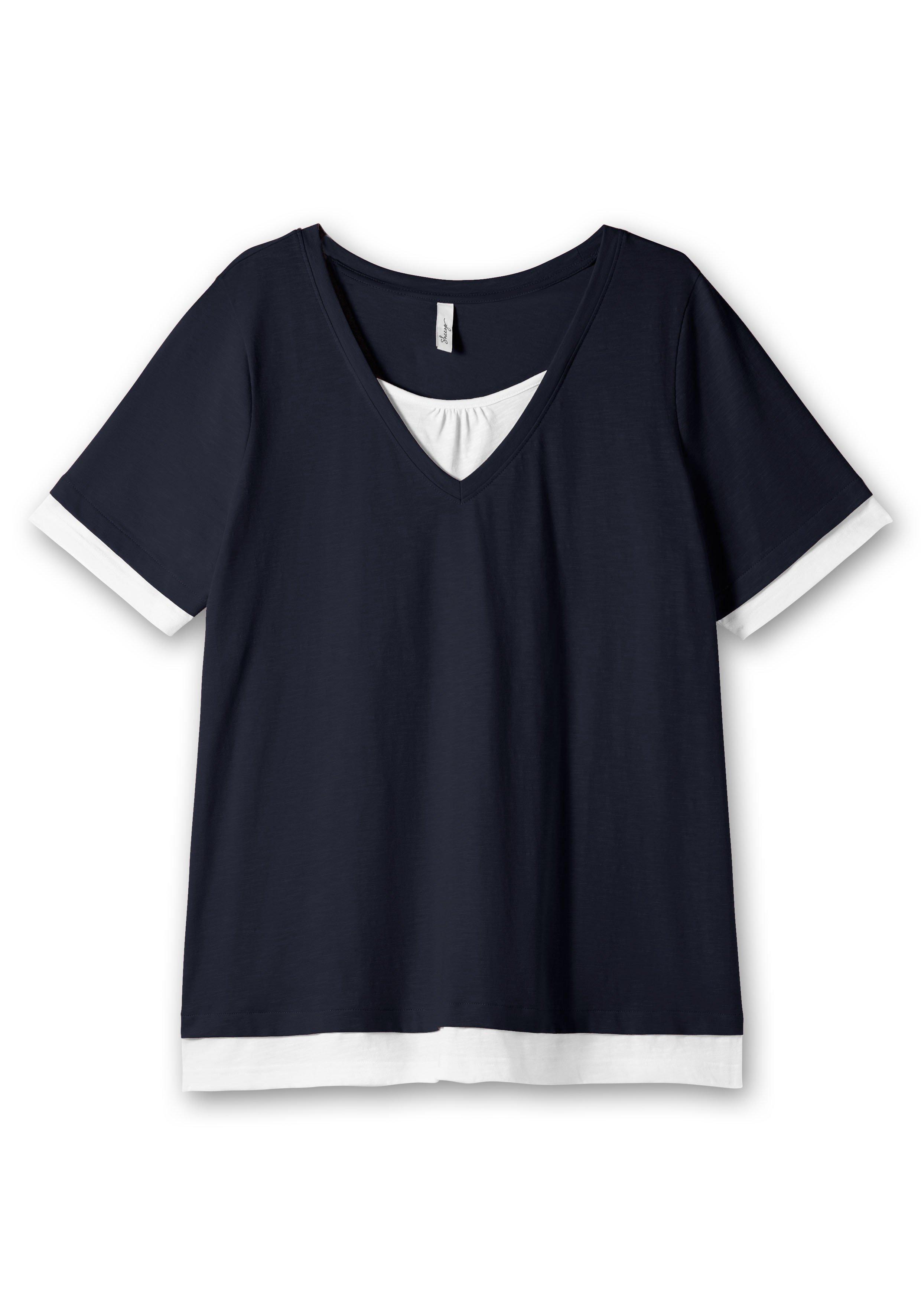Jerseyshirt in 2-in-1-Optik, mit V-Ausschnitt
