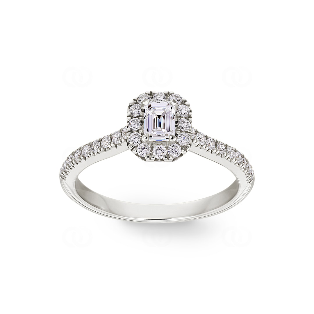 Emerald Halo Diamantring 750/18 K Weissgold 0.62 ct G/si