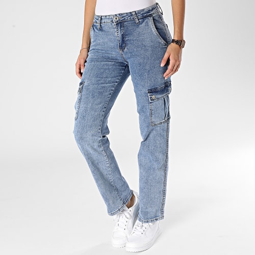 Pantalon Cargo Jean Femme Bleu Denim