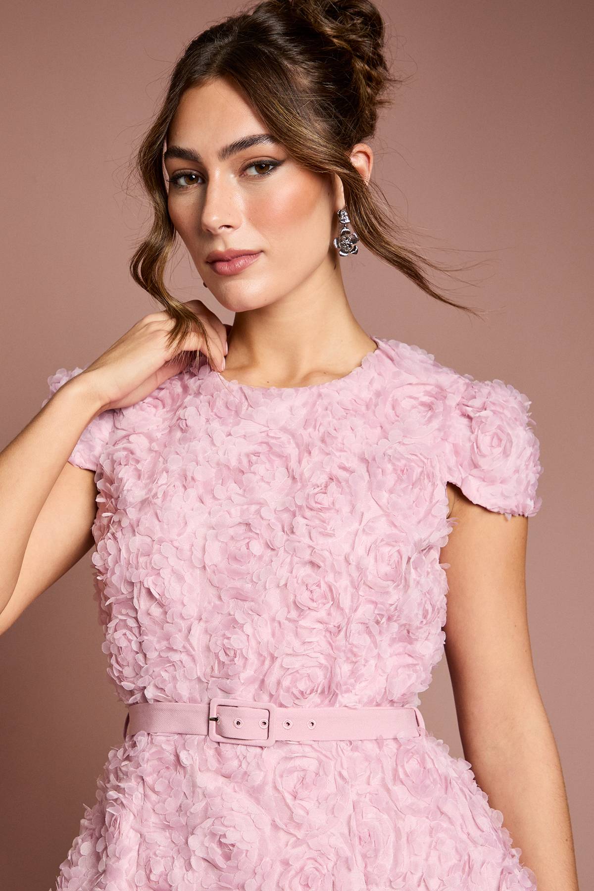 Coast Robe Midi à Manches Courtes avec Fleurs 3D et Ceinture