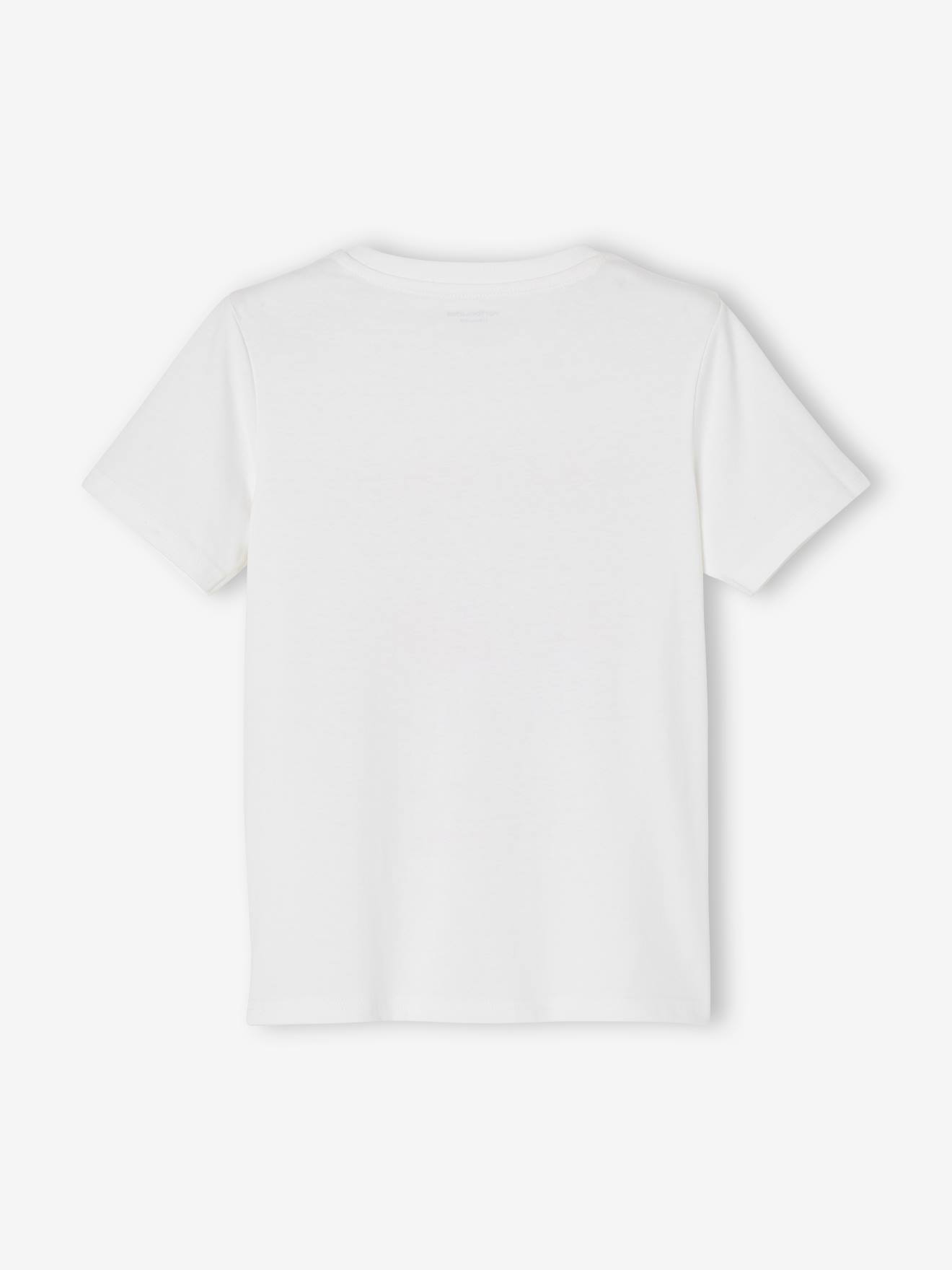 Camiseta de manga curta com estampa, para meninos, azul médio liso com motivos.