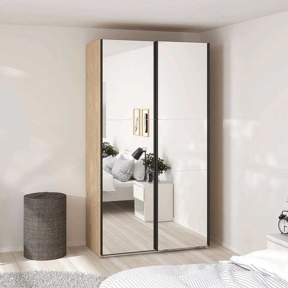 Hioshop Como schuifdeurkast 2 deuren met spiegel 120x220cm eikdecor