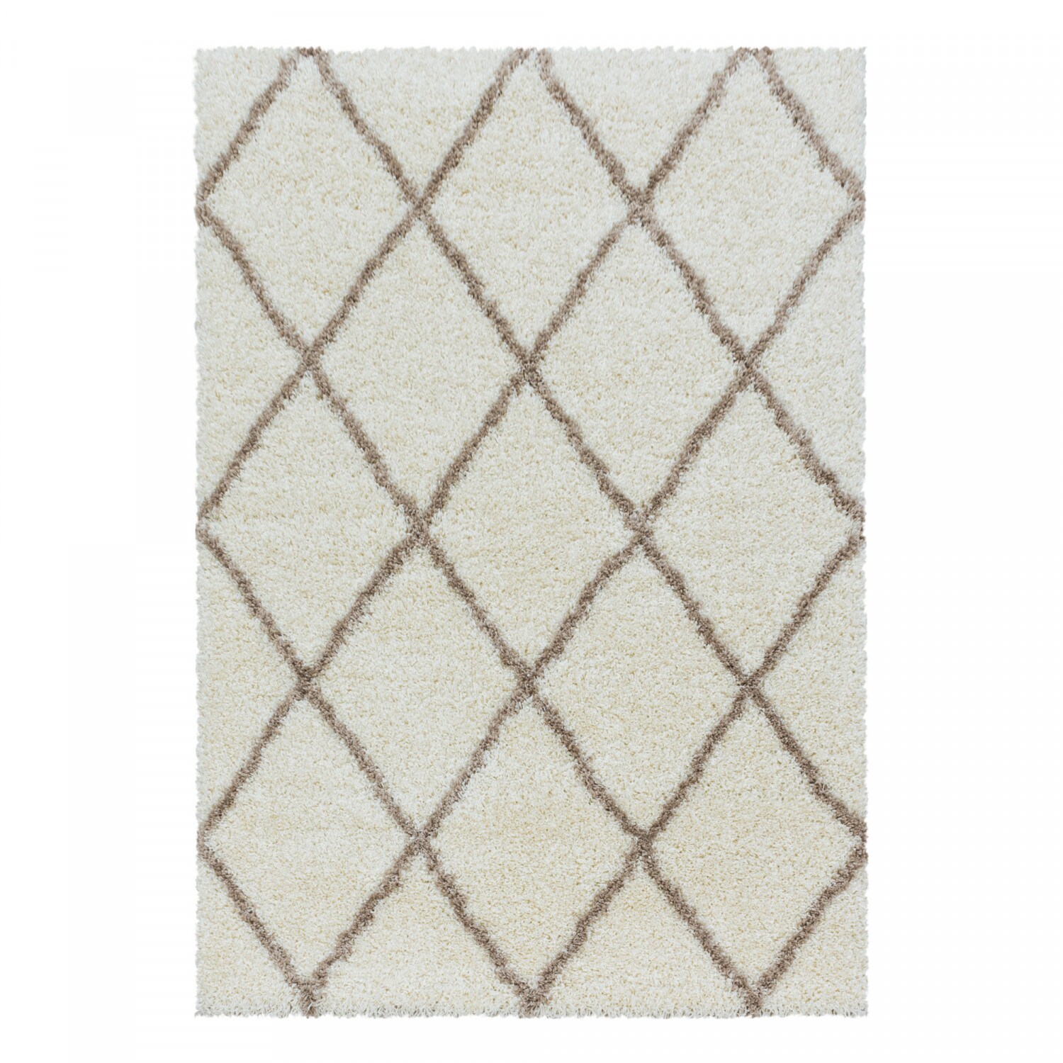 Moderner Hochflor Teppich, Skandinavischer Stil mit Rautenmuster, Shaggy Teppich