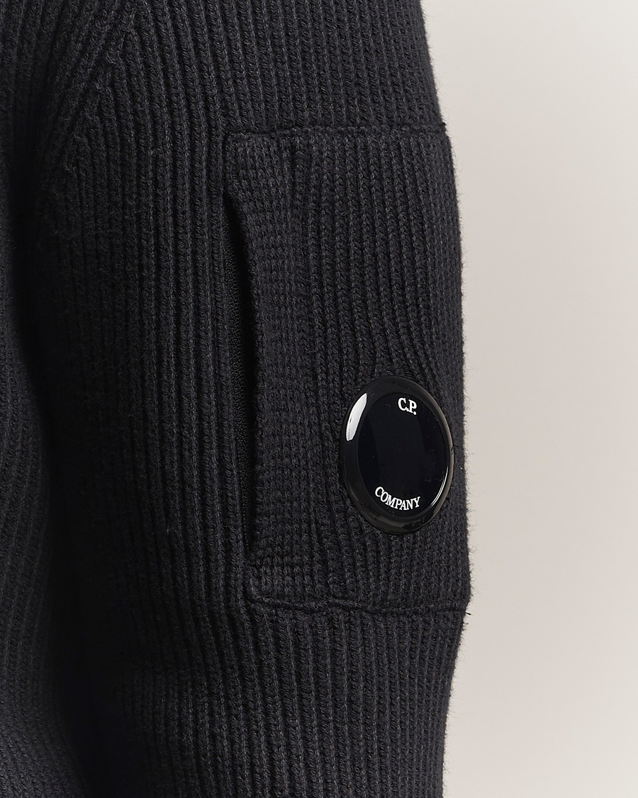 C.P. Company Full Rib Knitted Cotton Half Button Black