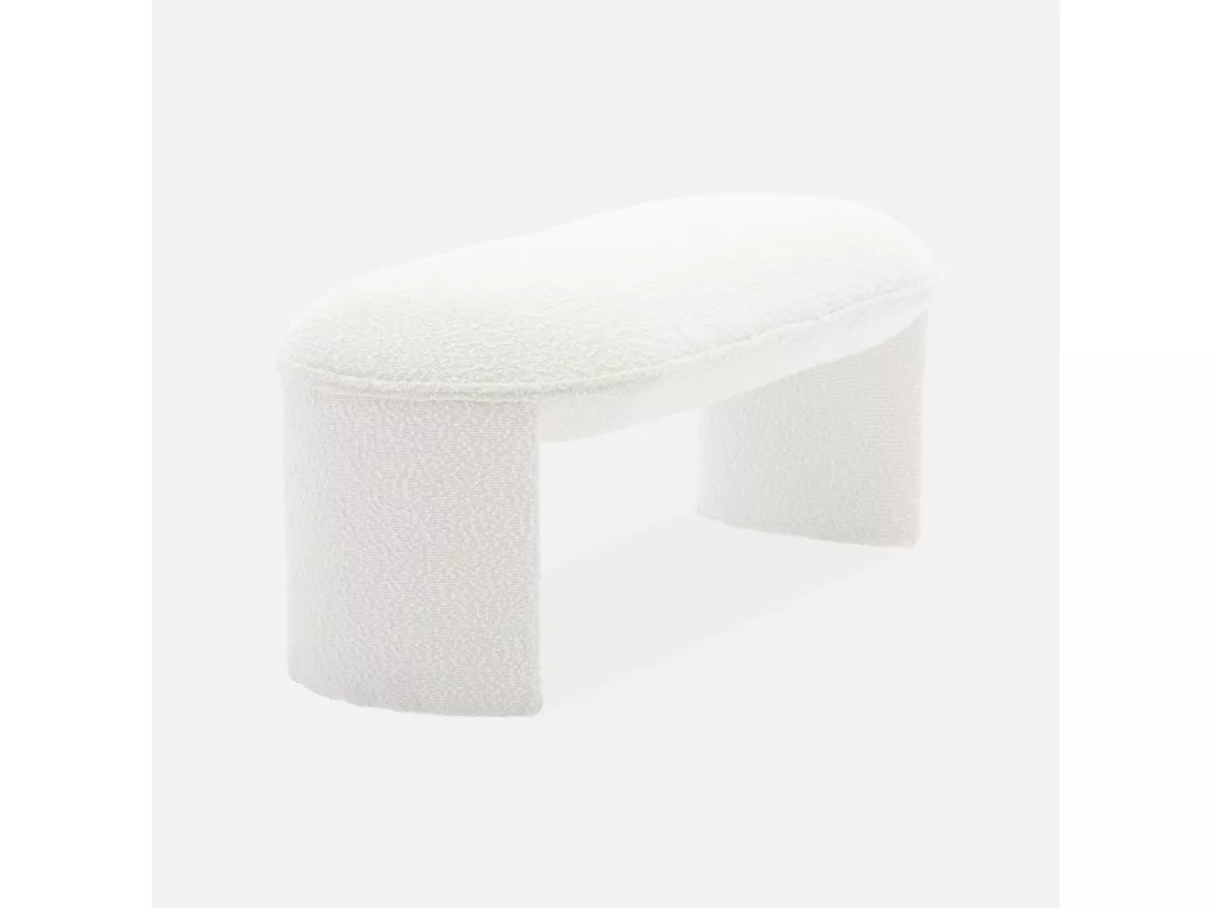 Banc ou bout de lit en tissu bouclette blanc crème L 100 x P 44 x H 41cm - SHAWN