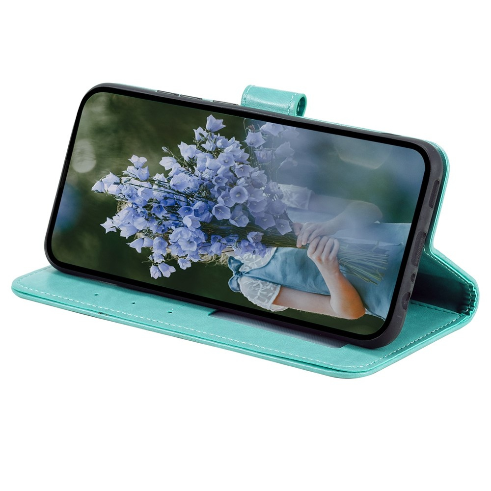 Samsung Galaxy S24 Ultra Leder Tasche Wallet - Mandala Flowers Imprint - Türkis