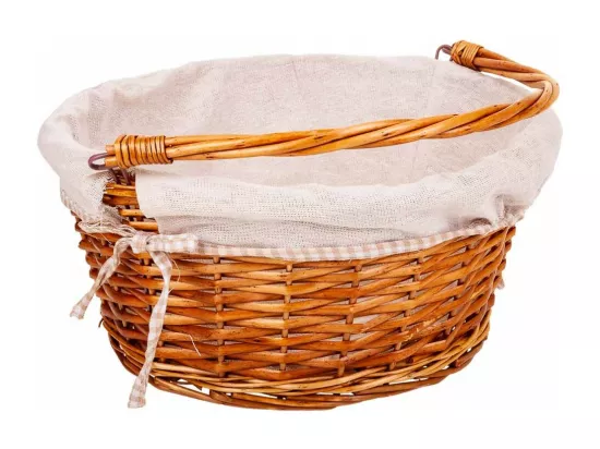 Corbeille en osier doublée avec poignée rabattable marron d37x17/30h