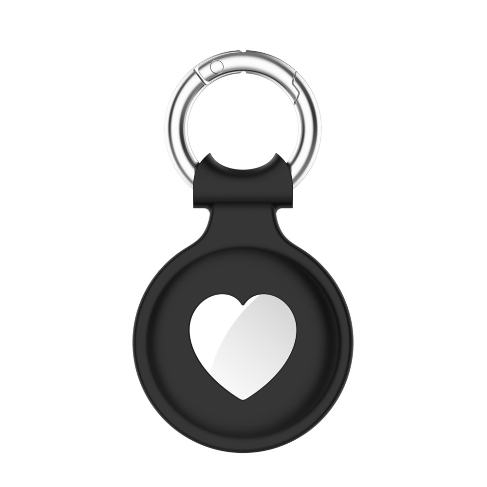 Apple AirTag Anhänger Silikon Case Hülle Herzausschnitt Schlüsselanhänger mit Schlüsselring - Schwarz