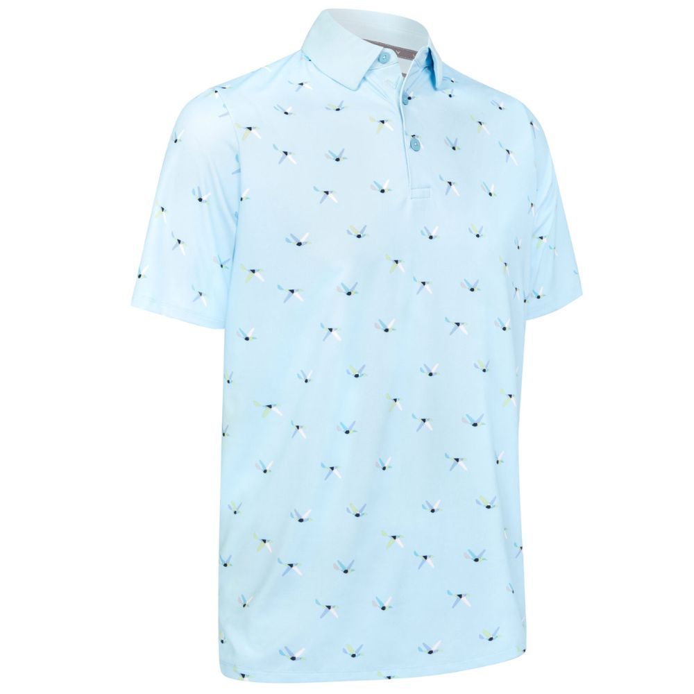 All Over Birdie Print Pique Herre Blå
