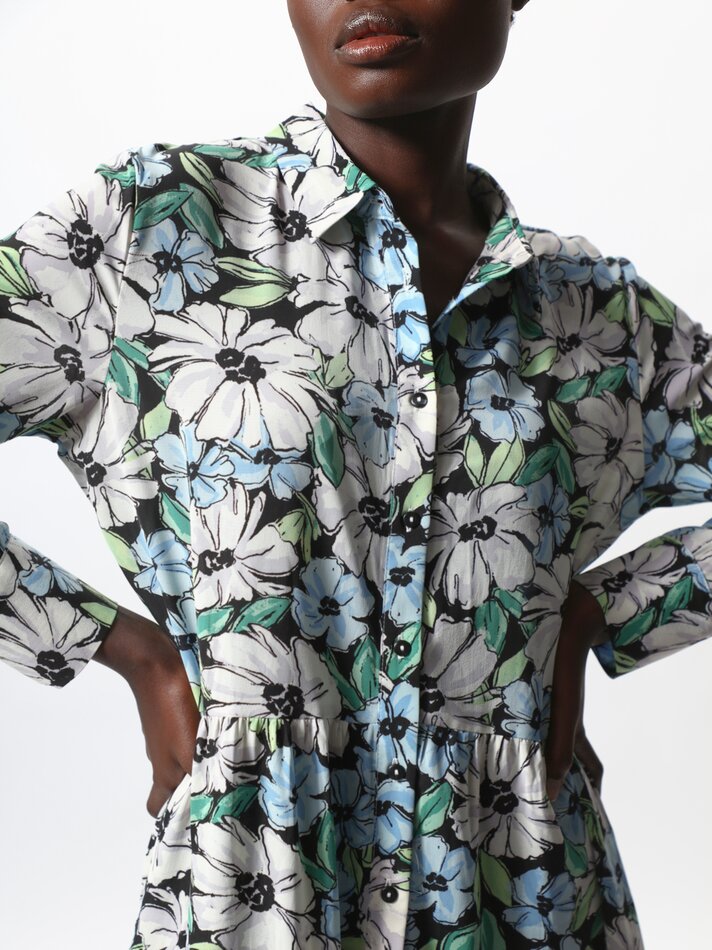 Vestido camisa de manga comprida - Azul