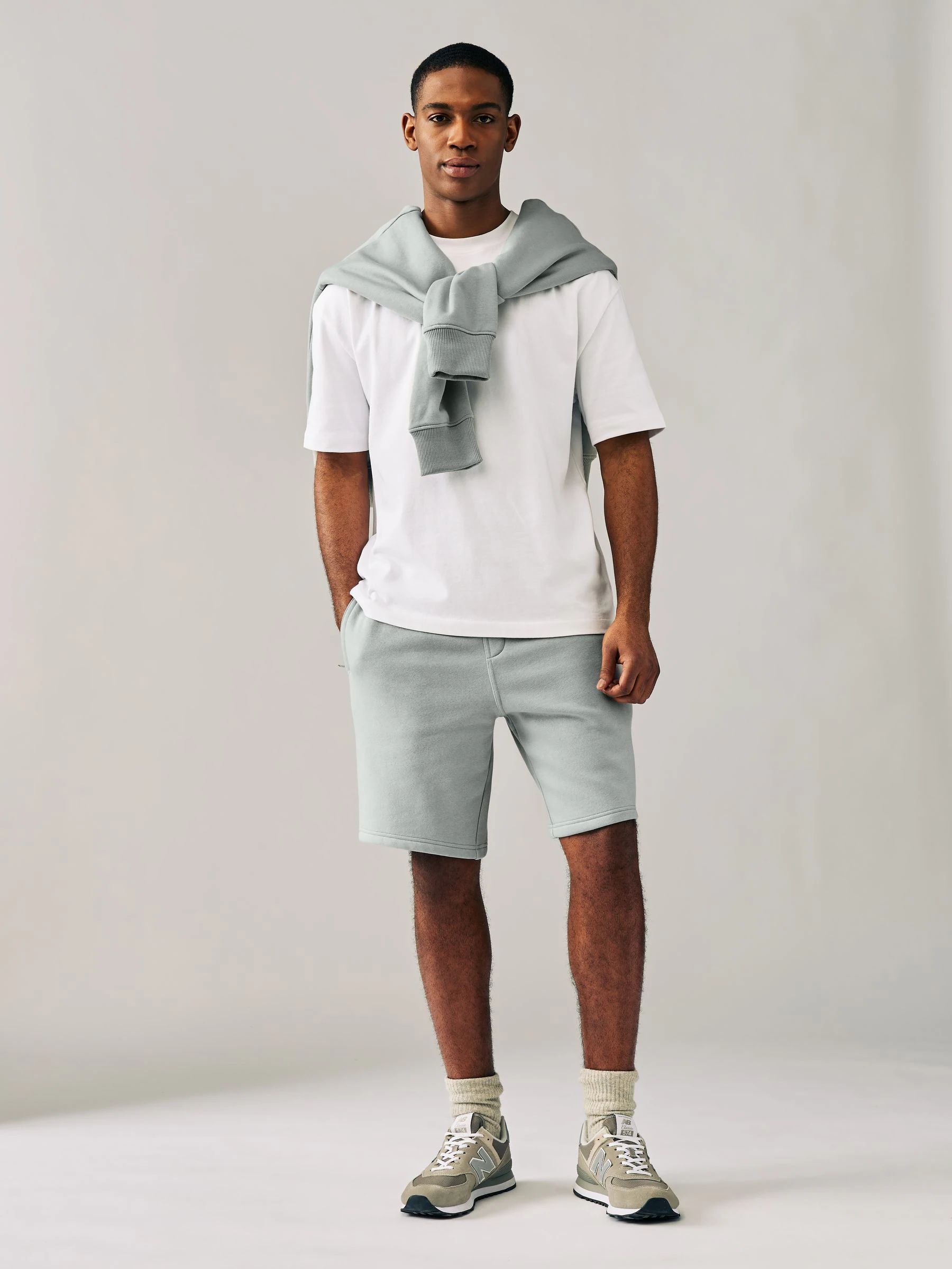 Grijs/zeeschuim - Zachte jerseyshorts verpakking van 2