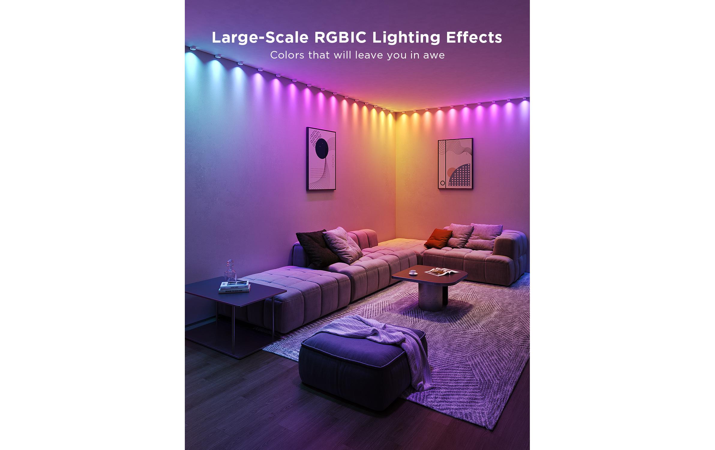 LED String-Downlights, RGBIC, 3 mSmarte LED-Lichterkette/Deckenleuchte mit RGBIC-Segmentfarben