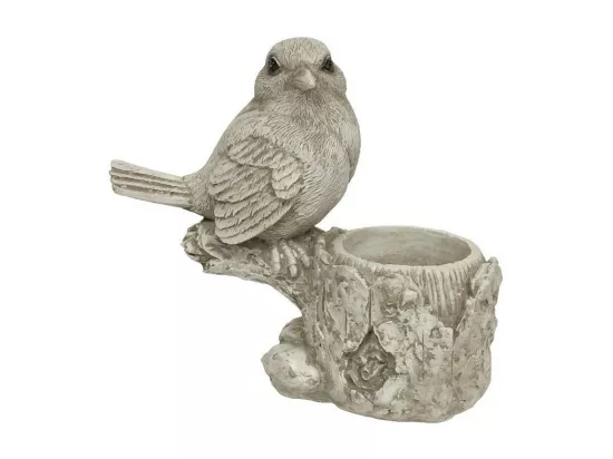 Bougeoir oiseau en résine blanc 12.5 x 14.5 x 5.5 cm