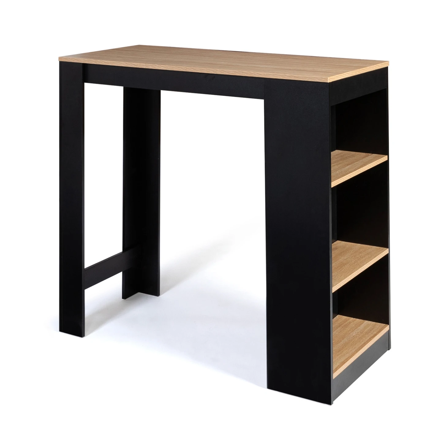 Table de bar BARTH 2 à 4 personnes bois noir et plateau façon hêtre