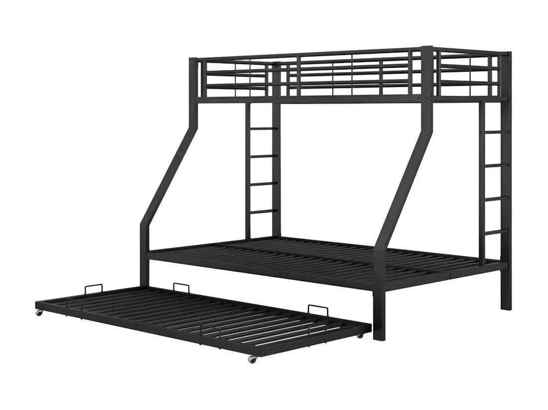 Lit superposé 90/140x200cm avec un lit gigogne 90x190cm - cadre en métal - Noir