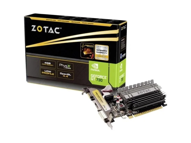 ZOTAC NVIDIA® GeForce® GT 730 - Grafikkort - GF GT 730 - 4 GB DDR3 - PCIe 2.0 x16 lavprofil - DVI, D-Sub, HDMI - blæserløs