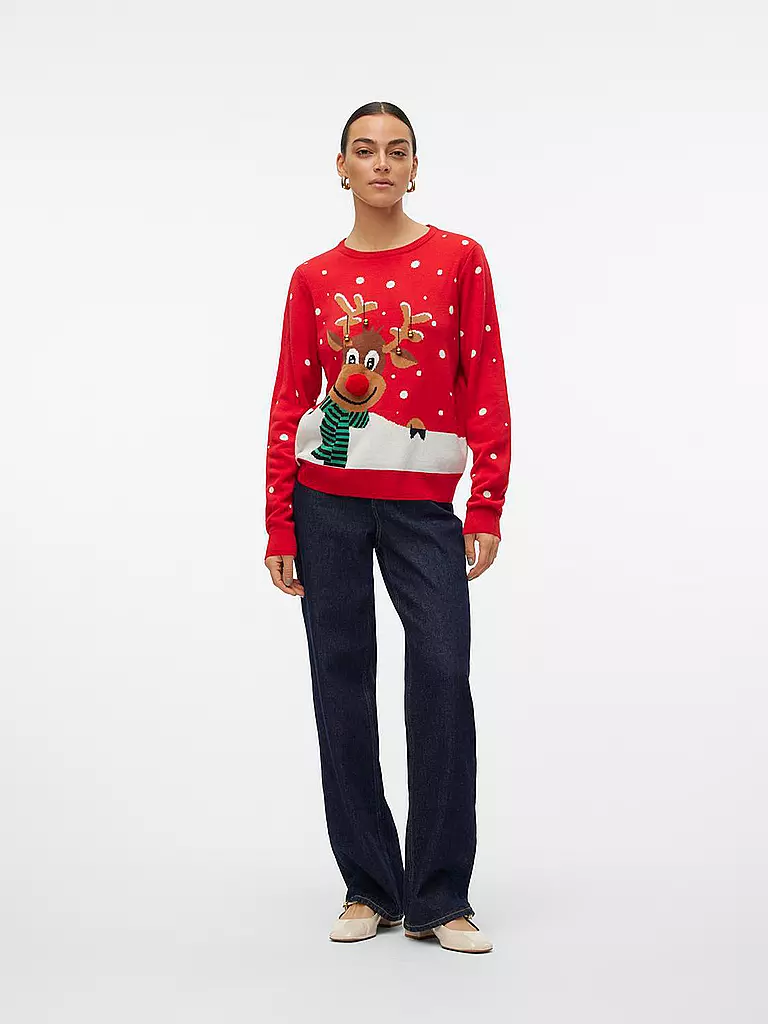 VERO MODA Pullover  VMSNOWY DEER rot