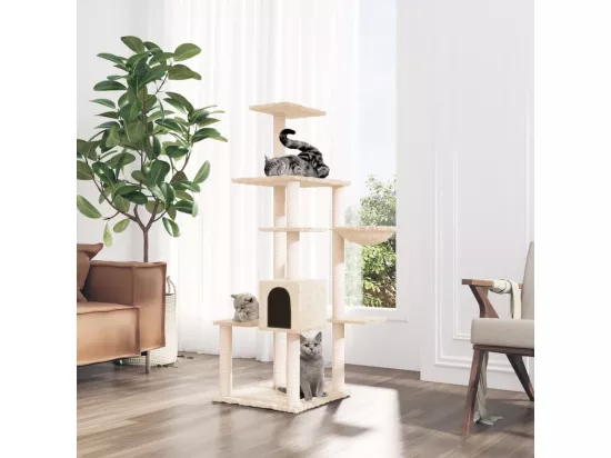 Arbre à chat avec griffoirs en sisal Crème 142 cm