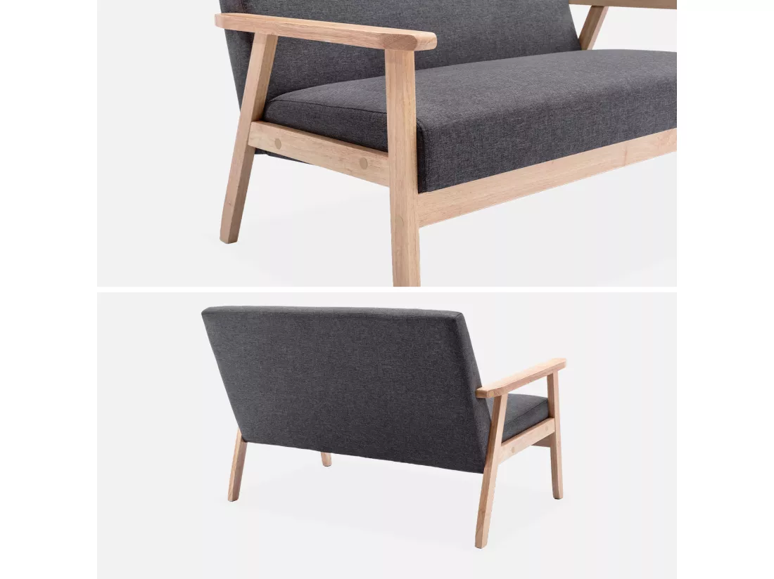 Banquette canapé en bois et tissu gris foncé. Isak. L 114 x P 69.5 x H 73cm