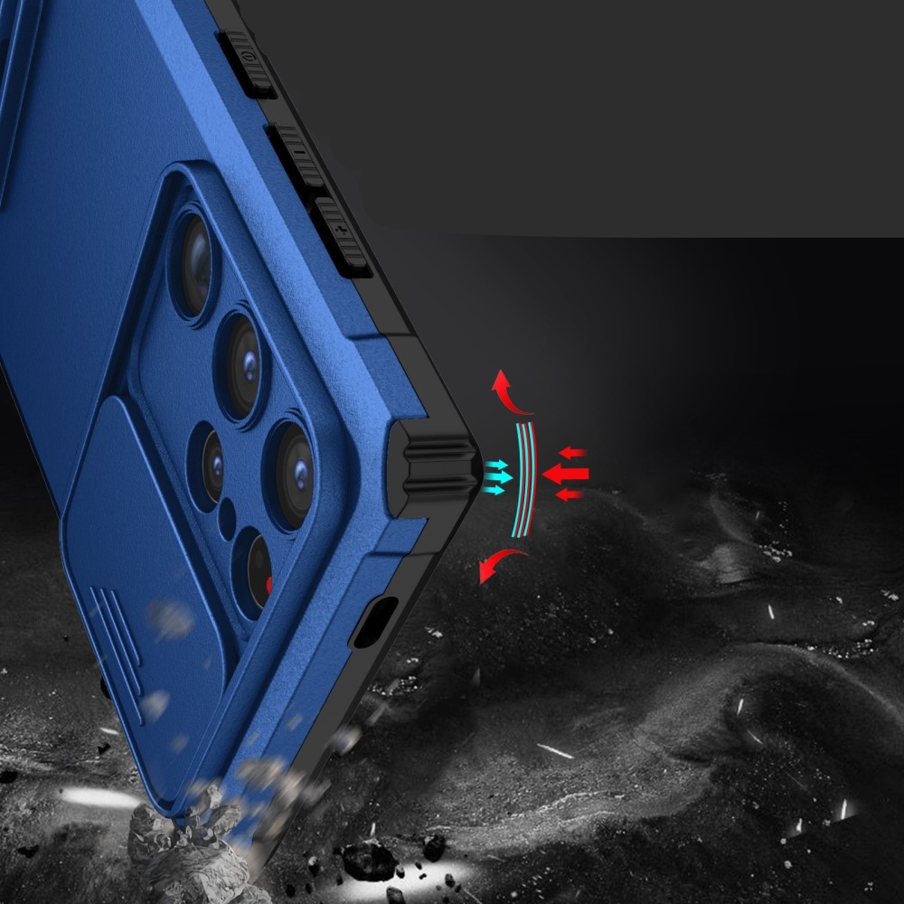 Samsung Galaxy S24 Ultra Hybrid Outdoor Hardcase Hülle mit Cam-Slider   Kickstand - Blau (Matt)