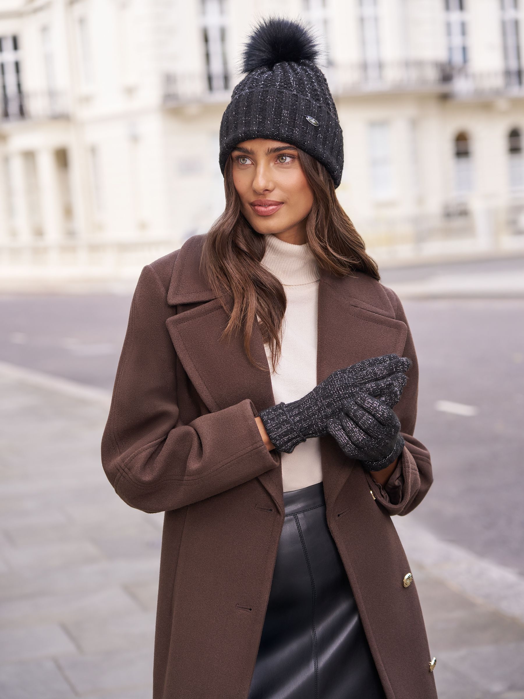 Zwart - Lipsy Shimmer Ribbed Pom Hat