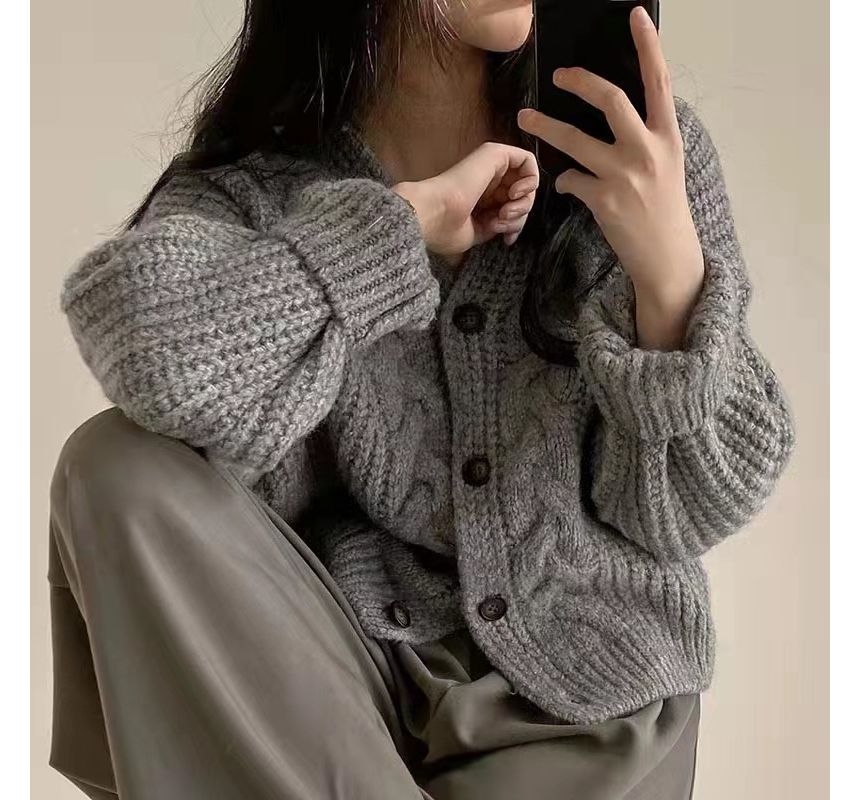 OGAWA - Lange mouwen effen kabelgebreide cardigan