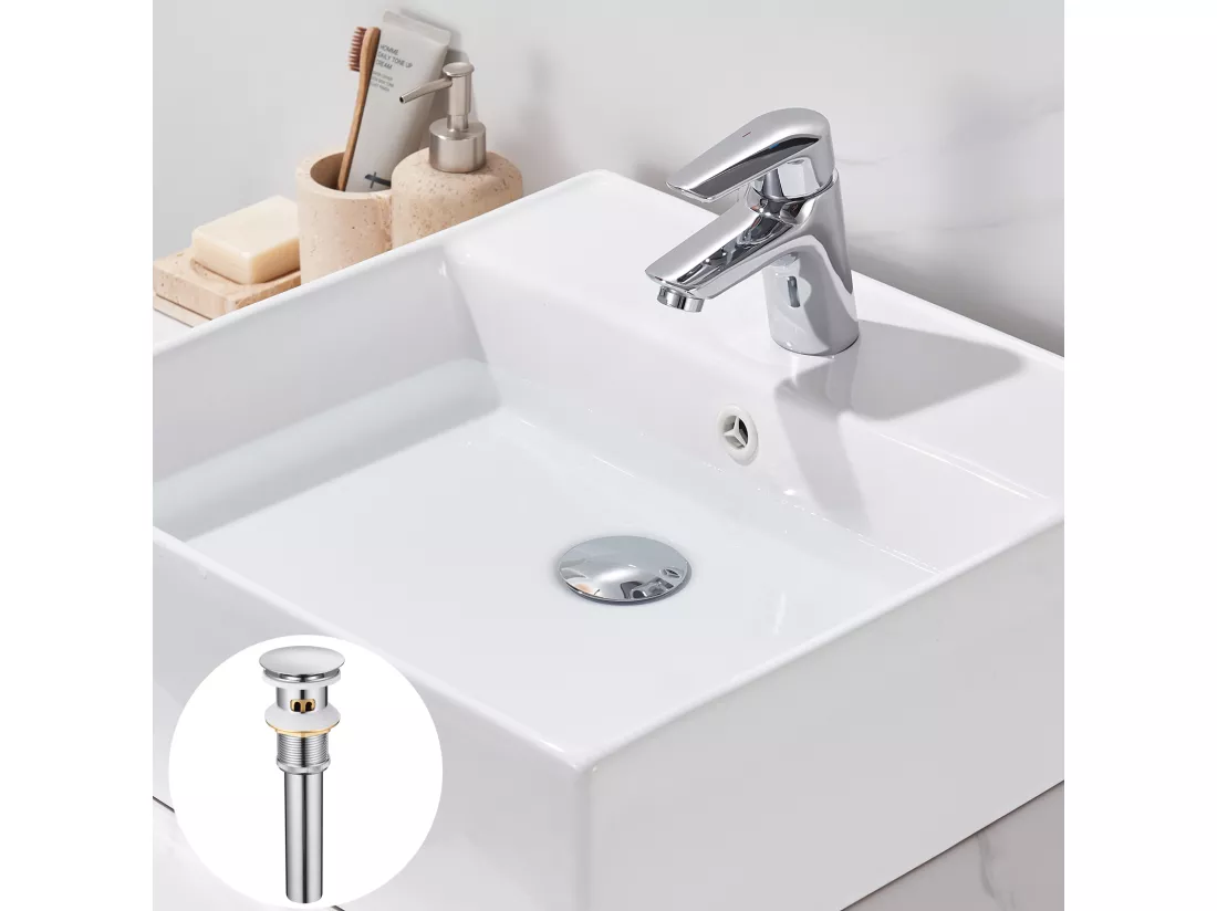 Auralum max 2pcs Bonde de Lavabo avec Trop Plein,Bonde de Lavabo Pop Up Valve,Bonde de Lavabo avec Panier à Crépine pour Salle de Bain,Chromé