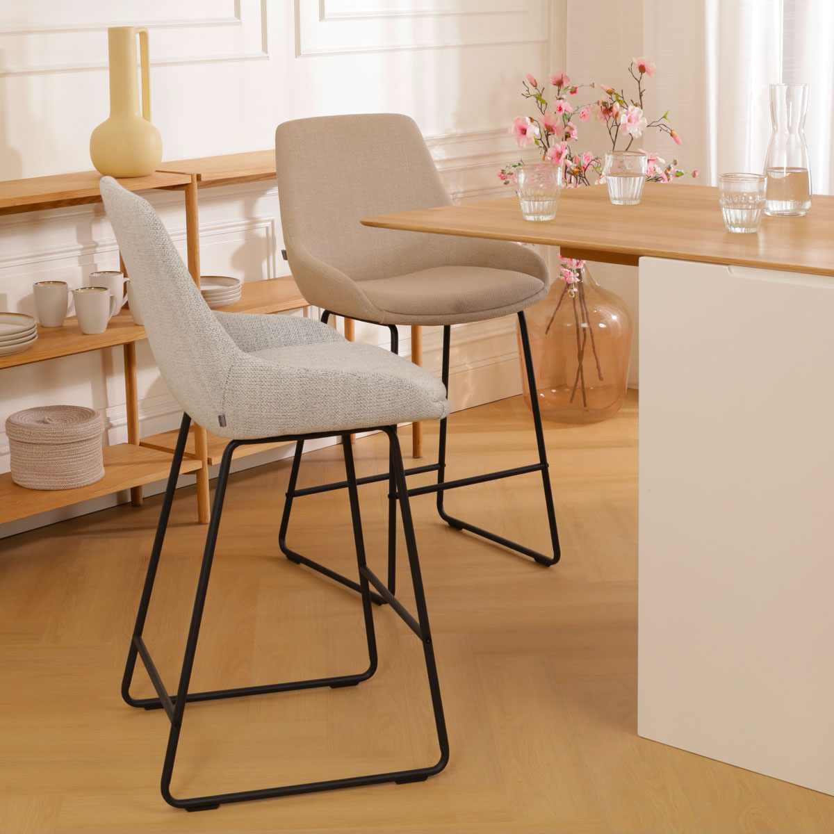 Barkruk Nino-Isa grijs beige gemêleerd - zwart 75 cm