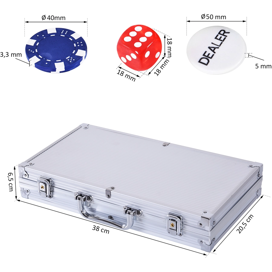 HOMCOM Pokerkoffer mit 300 Chips silber