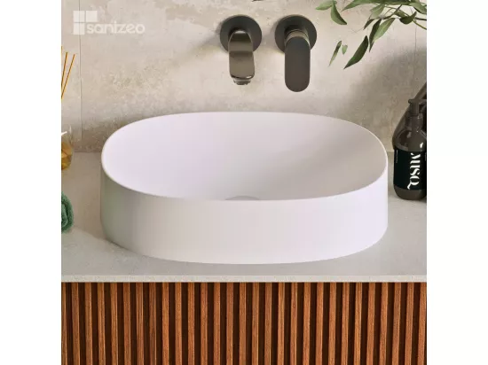 Vasque à poser OSCAR - 75% Minéral Blanc Mat Ovale 48*38*H11.7cm - LAVABERG