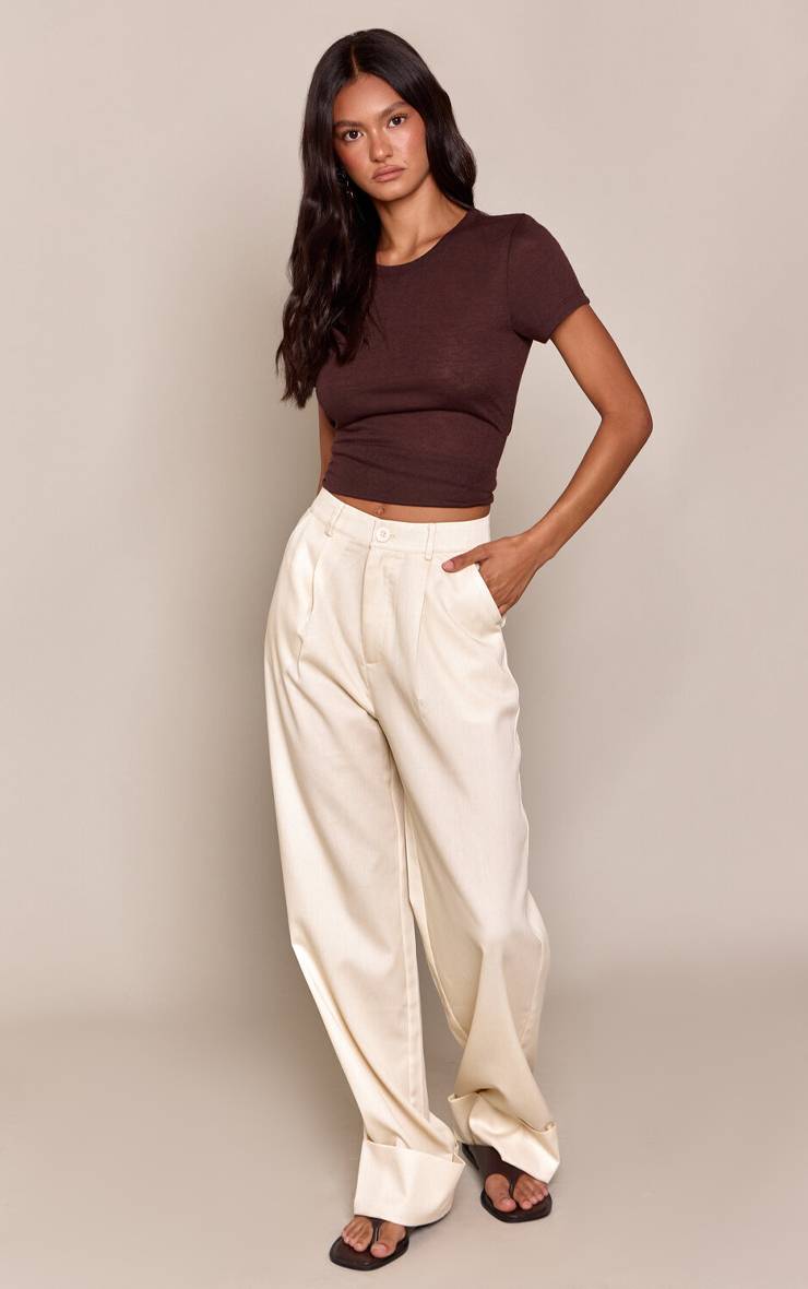 Crème Pantalon Droit Tissé Oversize À Revers