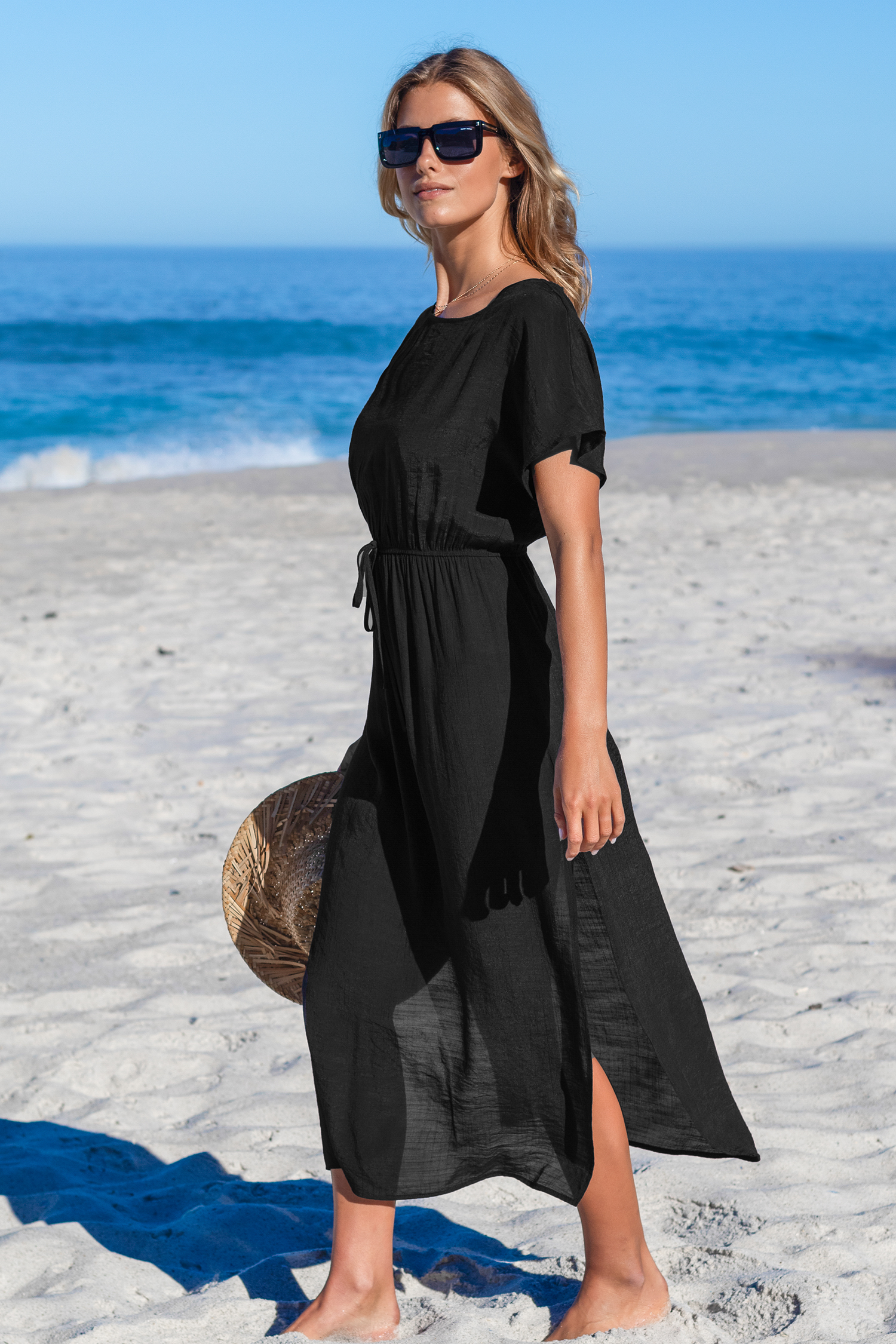Robe cover up à manches courtes noire