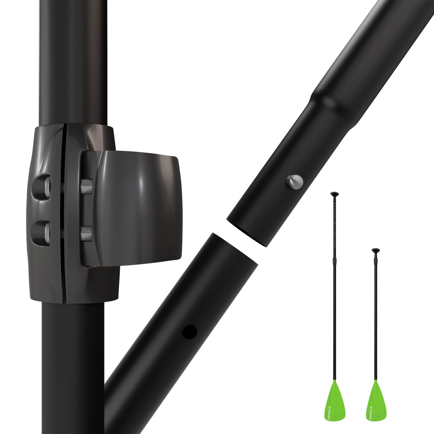 24MOVE® Paddel Einzelpaddel Stechpaddel für SUP Stand Up Board, Kajak, Leicht aus Aluminium 210cm, verstellbar grün