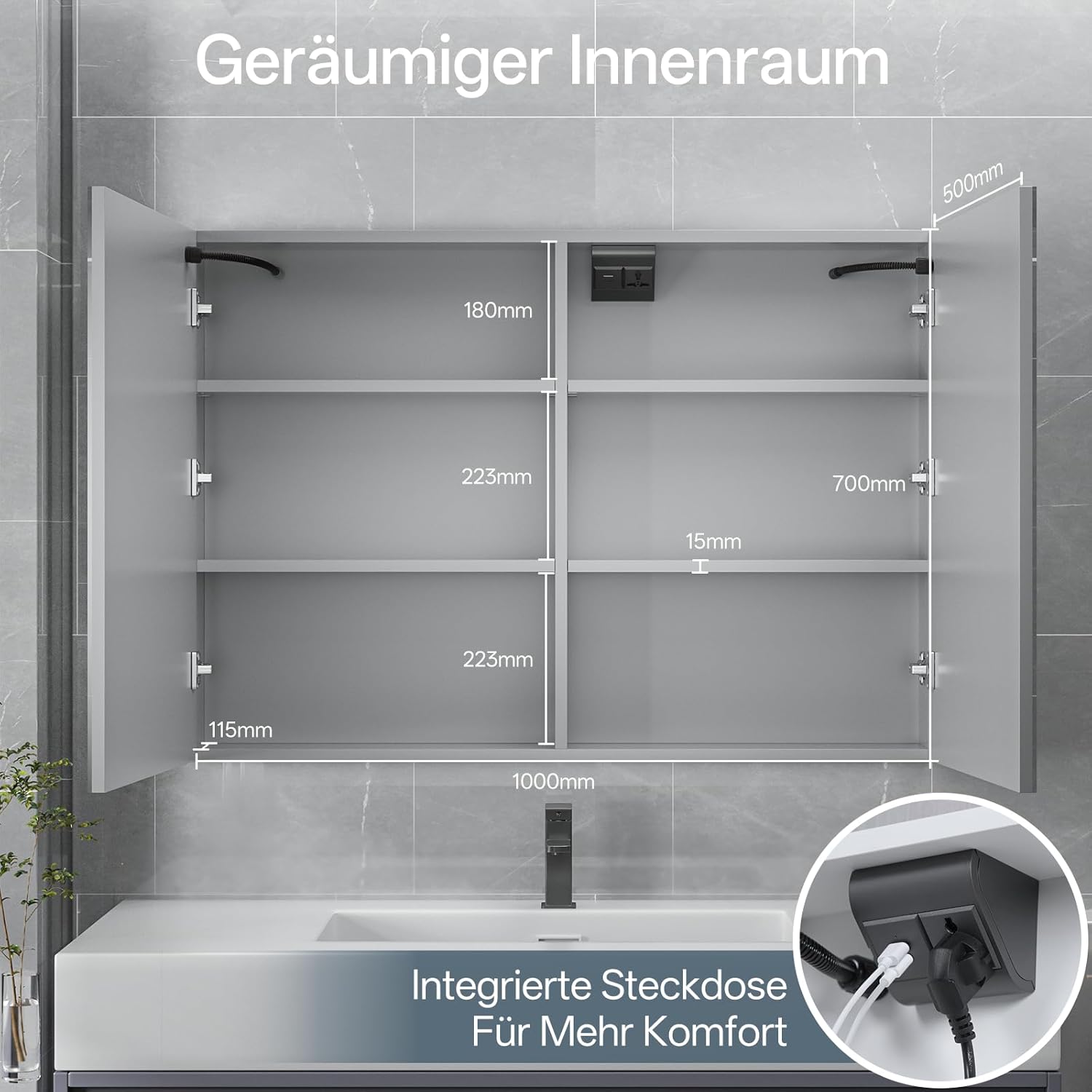 HySail Spiegelschrank Bad mit Beleuchtung, Dimmbare Helligkeit & 3 Farbtemperaturen, 100x70x14 cm Badezimmer Spiegelschrank mit Touch-Schalter, Anti-Beschlag & Steckdose, Komplett Vormontiert