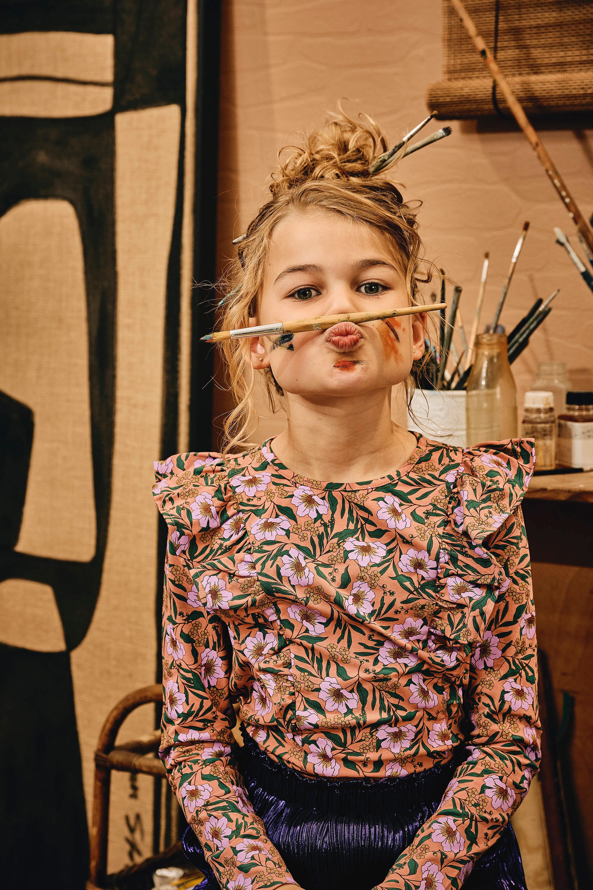 Z8 longsleeve Yelina met ruches zalmroze/roze/groen