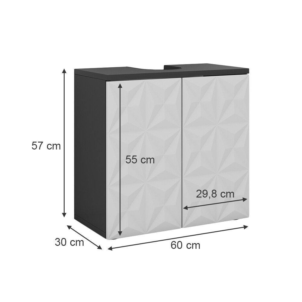 Vicco Waschtischunterschrank Waschbeckenunterschrank Edge Schwarz Weiß modern 60x57 cm Badezimmer Schrank Badschrank Badkommode Badmöbel 2 Türen