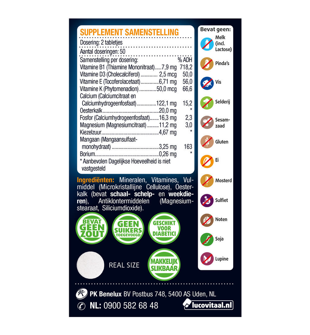 Lucovitaal Oesterkalk Calcium Vitamine D3 & K (100 tabletten)
