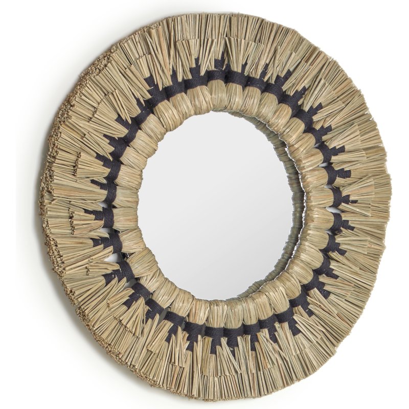 Miroir rond Akila fibres naturelles vert et corde coton noir  Ø 40 cm