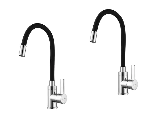 Robinet Cuisine Flexible Bec Haut Orientable Librement Mitigeur Évier Laiton Mémoire de Forme Robinet Evier Eau Chaude/Froide Noir,2pcs,EU Modèle