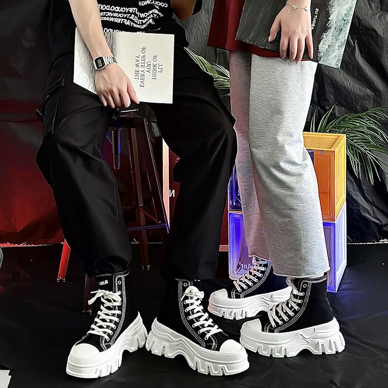 Tanzanite - Platform Contrast Stitch Canvas High Top Sneakers